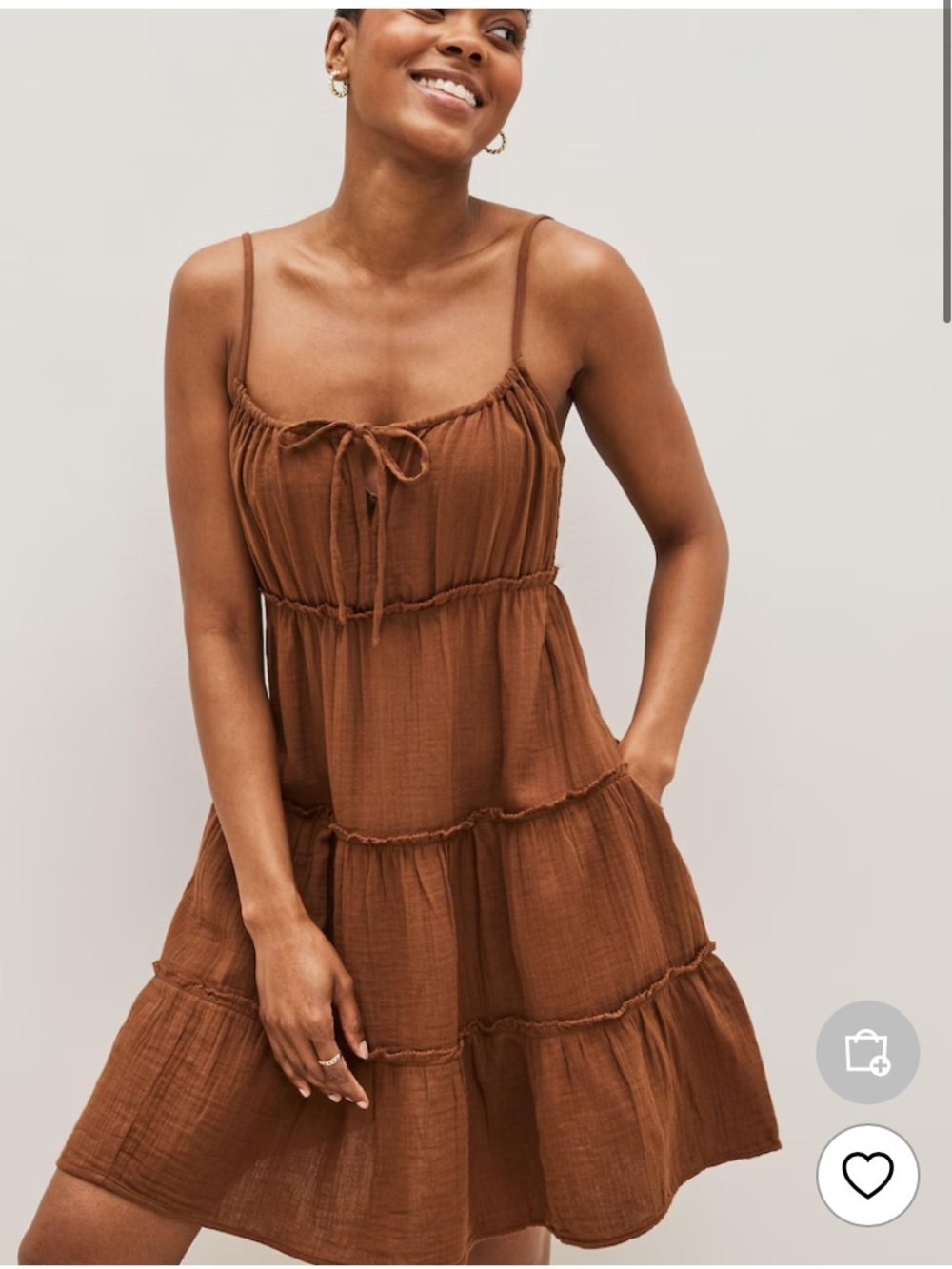 GAP - Brown - Crinkle Gauze Tiered Mini
Dress - Size XL